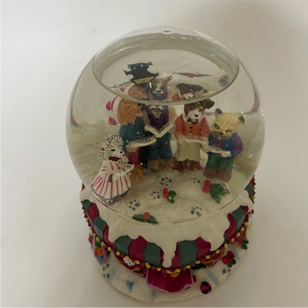 VINTAGE 90s Musical Snow Globe Caroling In The Company Of Dogs